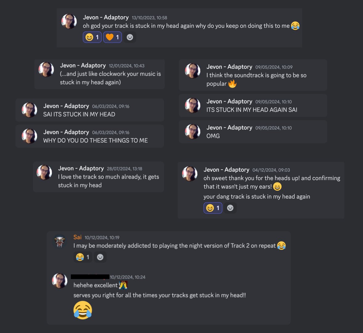 A compilation of all the times I've gotten Adaptory's music stuck inside Jevon's head - I might be slightly biased, but I think we're onto a pretty bangin' soundtrack😆

<a href="/StormcloakGames/">Stormcloak Games</a> #gamedev