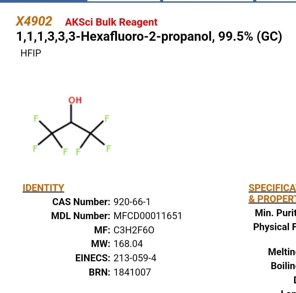 MoleculesGoHard's tweet image. 25 grams of HFIP
