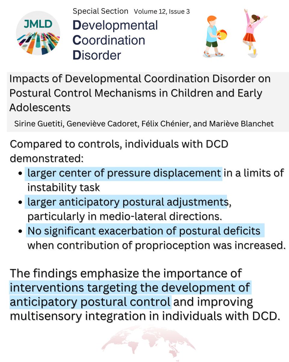 Journal of Motor Learning & Development (@jmldjournal) on Twitter photo December Issue Special Section on #DCD
Impacts of Developmental Coordination Disorder on Postural Control Mechanisms in Children and Early Adolescents by Sirine Guetiti et al. 🇨🇦
🔓 Open Access: doi.org/10.1123/jmld.2…
<a href="/UQAM/">UQAM | Université du Québec à Montréal</a> December Issue Special Section on #DCD
Impacts of Developmental Coordination Disorder on Postural Control Mechanisms in Children and Early Adolescents by Sirine Guetiti et al. 🇨🇦
🔓 Open Access: doi.org/10.1123/jmld.2…
<a href="/UQAM/">UQAM | Université du Québec à Montréal</a>