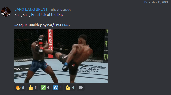 BangBangB0ys's tweet photo. 🚨BANG BANG NO MISSES 🚨 

Joaquin Buckley by KO/TKO TO FINISH OFF THE NIGHT✅✅✅

IF YOU GUYS ARE NOT TAPPED INTO THE DISCORD, IDK WHAT YOU ARE DOING🤦‍♂️

🔌TAP IN BELOW 🔌
➡️https://t.co/Hb0RVHOVQf⬅️

#UFCTampa #GamblingX #UFC #discord #ESPN #sports @br_betting @BleacherReport https://t.co/dCth4jH00u