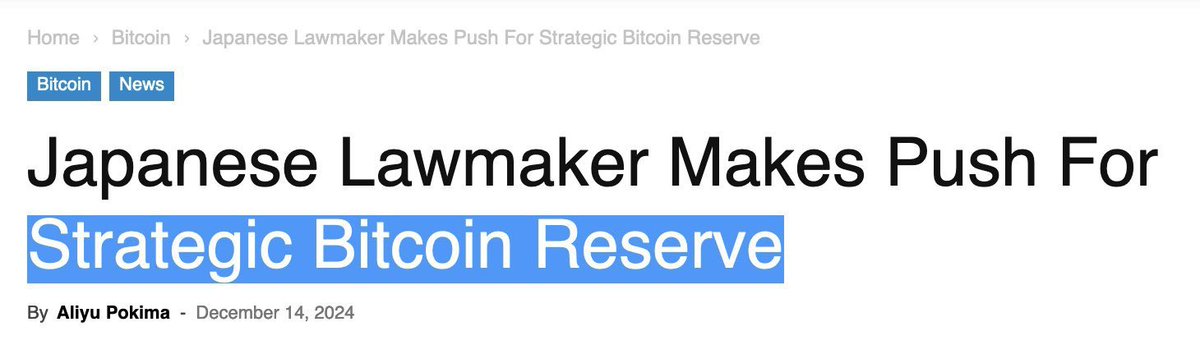 TheCryptoData's tweet photo. 1. Trump confirms a Strategic Bitcoin Reserve
2. Russia lawmaker proposes a Strategic Bitcoin Reserve
3. Japan lawmaker proposes a Strategic Bitcoin Reserve
4. FTX $12-16B Refunds Q1
5. China announced a widespread economic stimulus coming in 2025

You're not bullish enough 🐂 https://t.co/ktCQvOY5Lm