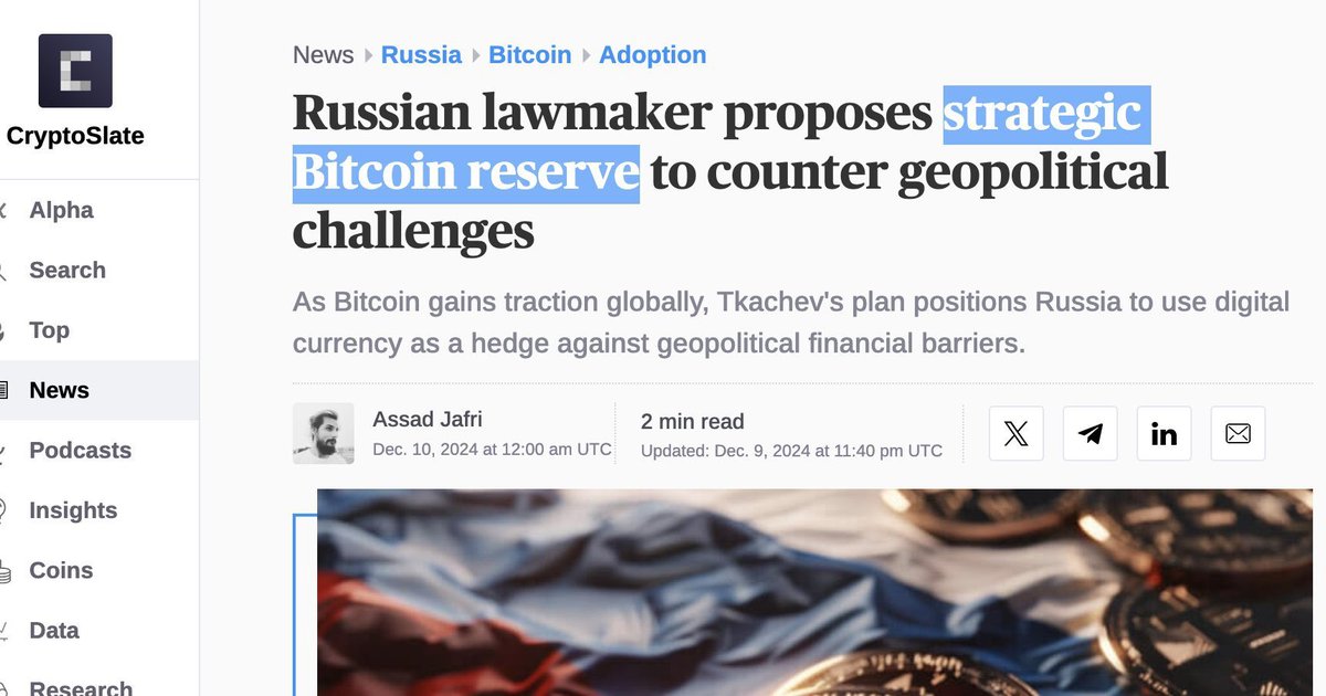 TheCryptoData's tweet photo. 1. Trump confirms a Strategic Bitcoin Reserve
2. Russia lawmaker proposes a Strategic Bitcoin Reserve
3. Japan lawmaker proposes a Strategic Bitcoin Reserve
4. FTX $12-16B Refunds Q1
5. China announced a widespread economic stimulus coming in 2025

You're not bullish enough 🐂 https://t.co/ktCQvOY5Lm