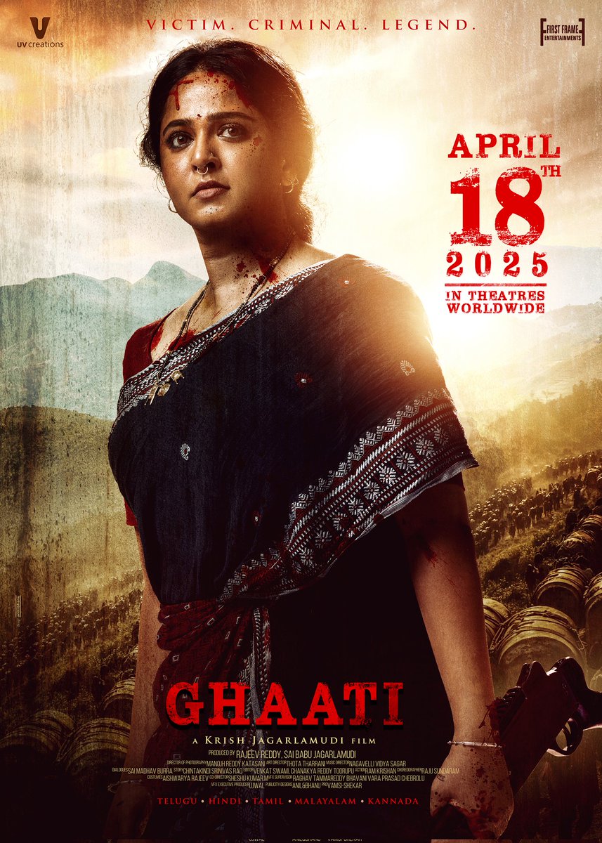 UV Creations (@uv_creations) on Twitter photo 'The Queen', at her best, will reign at the box office ❤️🔥
▶️ youtu.be/EHJRrXbKmx8
#Ghaati GRAND RELEASE WORLDWIDE ON 18th APRIL, 2025 💥💥
In Telugu, Tamil, Hindi, Kannada and Malayalam.
'The Queen' #AnushkaShetty <a href="/DirKrish/">Krish Jagarlamudi</a> <a href="/UV_Creations/">UV Creations</a> <a href="/FirstFrame_Ent/">First Frame Entertainments</a> 'The Queen', at her best, will reign at the box office ❤️🔥
▶️ youtu.be/EHJRrXbKmx8
#Ghaati GRAND RELEASE WORLDWIDE ON 18th APRIL, 2025 💥💥
In Telugu, Tamil, Hindi, Kannada and Malayalam.
'The Queen' #AnushkaShetty <a href="/DirKrish/">Krish Jagarlamudi</a> <a href="/UV_Creations/">UV Creations</a> <a href="/FirstFrame_Ent/">First Frame Entertainments</a>