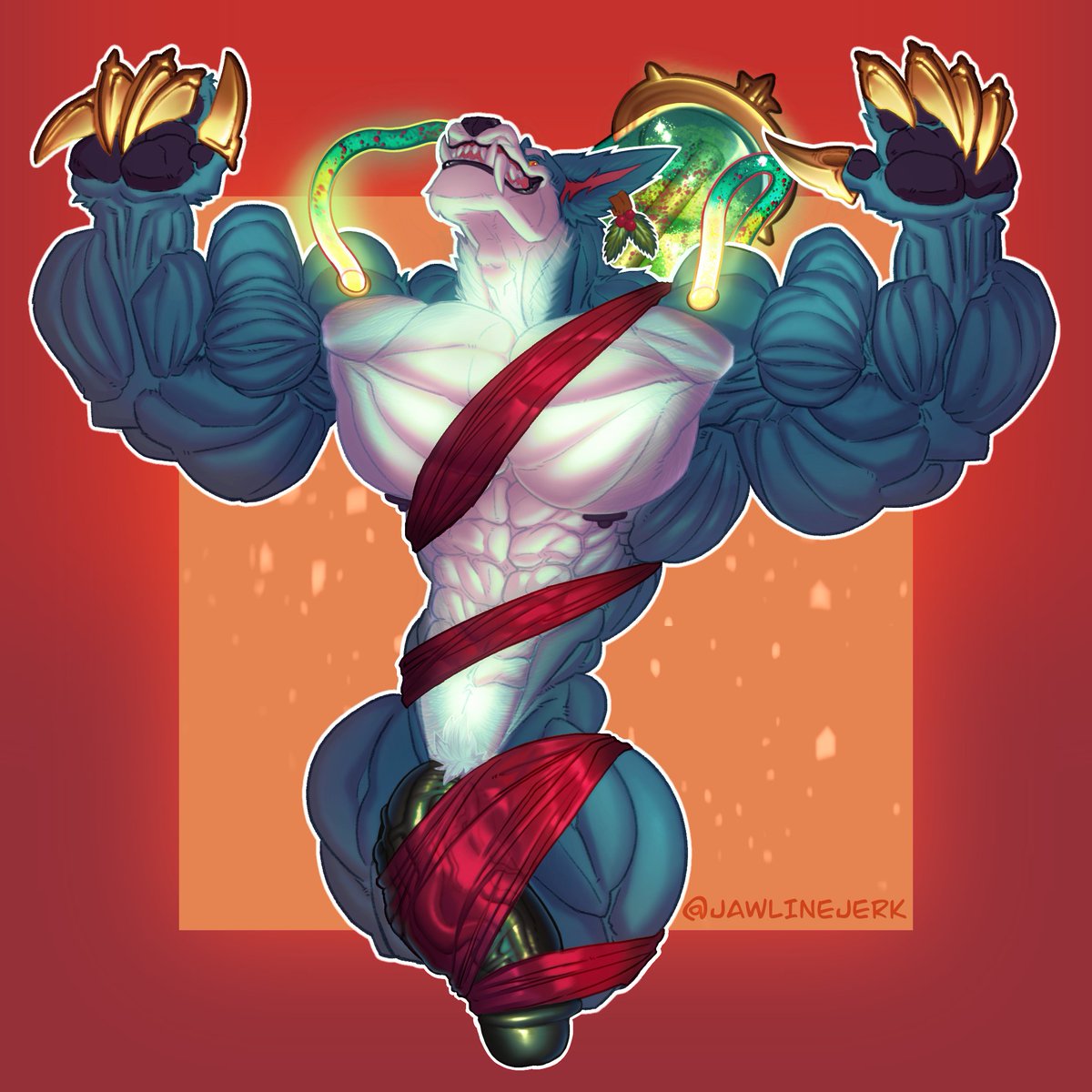 Warwick is all wrapped up and charged with the holiday spirit! 
Although, it looks like he might need a lot more ribbon to if he wants to cover the rest of his huge cock and rock hard body

Thanks to everyone who joined today's stream to watch me draw this! It was very enjoyable!