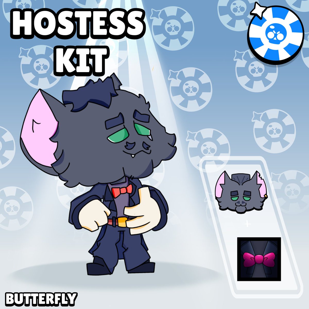 but11rfly's tweet photo. HOSTESS KIT
CASINO COLLAB!

You won’t be able to enter the casino without it! He will help you everywhere! even in the game! It’s not for nothing that he’s a great support

#brawlstars #brawlstarsskin #brawlstarsconcept #skin #casinocollab https://t.co/vcexpxRwso