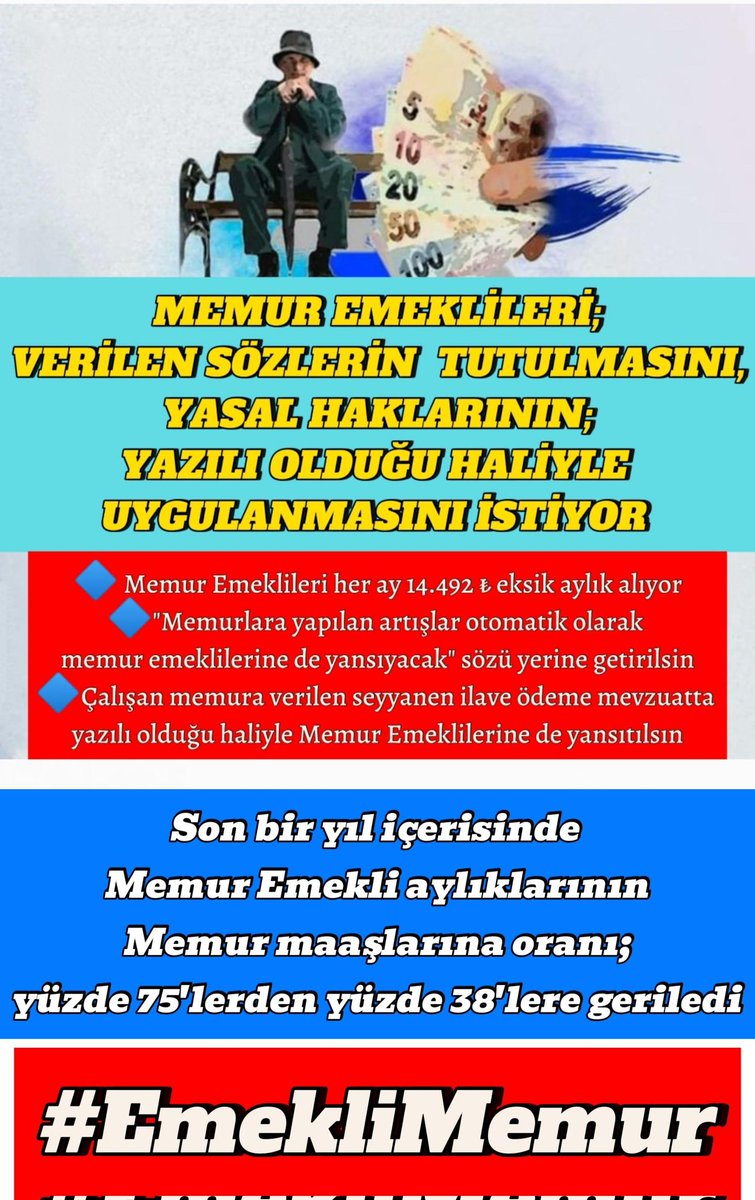 EmekliMemur3422's tweet photo. Fazlasında gözümüz zaten yok, sadece hakkımız olanı istiyoruz. 

Memura verilen kadar #SeyyanenZam biz #EmekliMemur a da kanun gereği verilmelidir. 

@memetsimsek @yilmaztunc @Akparti
#MemurEmeklisineAdalet https://t.co/T1TINVCv99