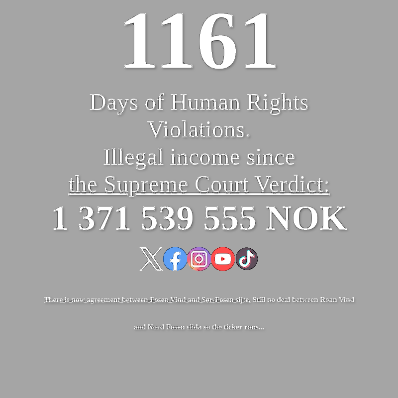 FosenTicker's tweet photo. 1161 days and counting!
We need to find a balance between renewable energy and the protection of indigenous peoples. #Fosen #GreenEnergy #JusticeOverMoney
https://t.co/Js6dP3f5TM
https://t.co/HMndLXqoO0 https://t.co/HQ4yR6cIKP