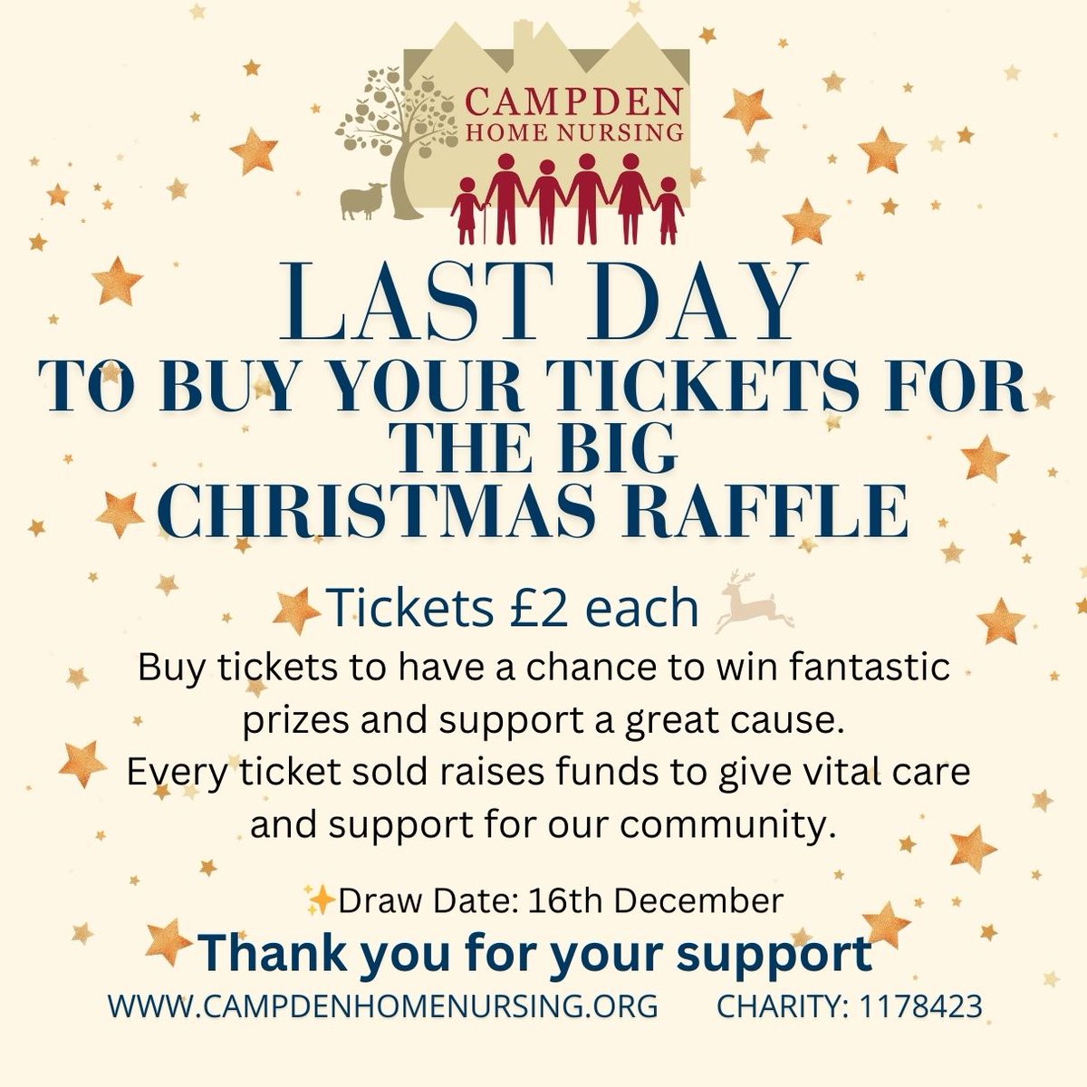 ⏳The last day to enter our Big Christmas Raffle! 
Over 30 prizes up for grabs.
Buy tickets online now bit.ly/49DKhP
Or visit our Charity Shop (High St) or Jecca’s House (Aston Rd) in Chipping Campden

We are a charity giving end of life care.

#Broadway #MoretoninMarsh