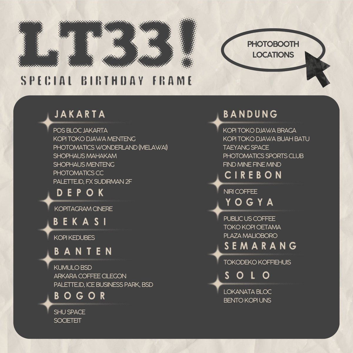 louist_id's tweet photo. Join us to celebrate Louis’s 33rd birthday at @photomaticsid and @palette._.id for a special photo frame! 📸🎞️
Available 27 cities nationwide 🇮🇩
Capture your best photo, whether solo or with your fellow Louies, and share it on social media with #Louis33.
See you there! 🎈🎂 https://t.co/gnpxaRdWqY