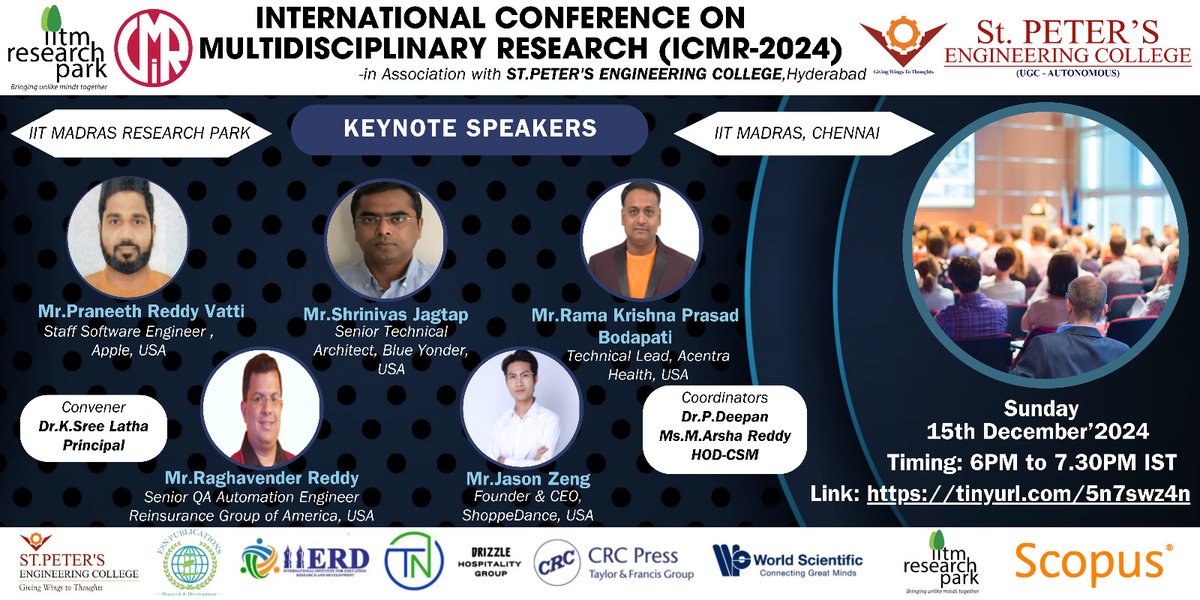 peter_college's tweet photo. Join ICMR-2024! St. Peter's Engineering College, Hyderabad, in association with IIT Madras Research Park, invites you to the ICMR-2024 When: 15th Dec 2024 Time: 6:00 PM - 7:30 PM IST #ICMR2024 #ResearchConference #mhrd_innovation #MHRDInnovationCell #Eduminofindia https://t.co/INwVylmGvz