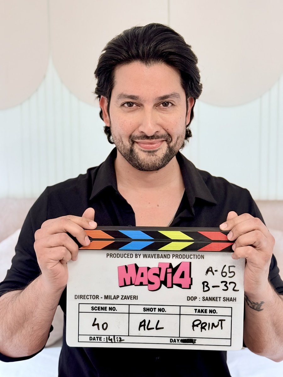 AftabShivdasani's tweet photo. The madness begins. The funniest of them so far. 🤡🎬🥁
#masti4 
@MassZaveri @Riteishd @vivekoberoi https://t.co/TsjyREfRwa