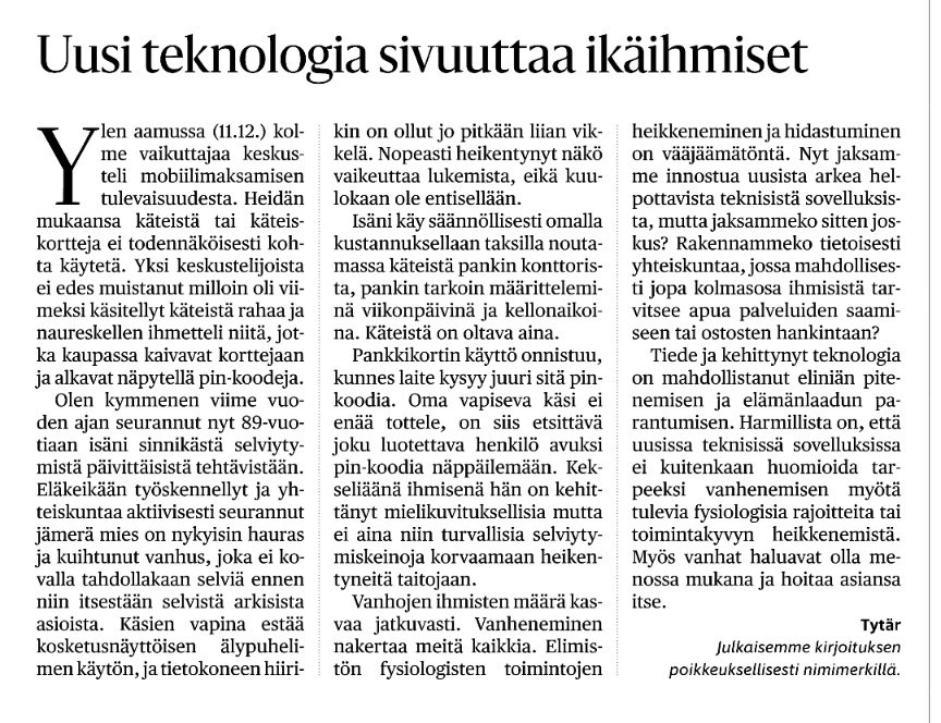 SenioritSomessa's tweet photo. Painava puheenvuoro tärkeästä aiheesta. Käyttöliittymäsuunnittelulle ja mm. puheohjauksen lisäämiselle haastetta. #digitalisaatio #ikäihmiset https://t.co/cXcdbuEdM3