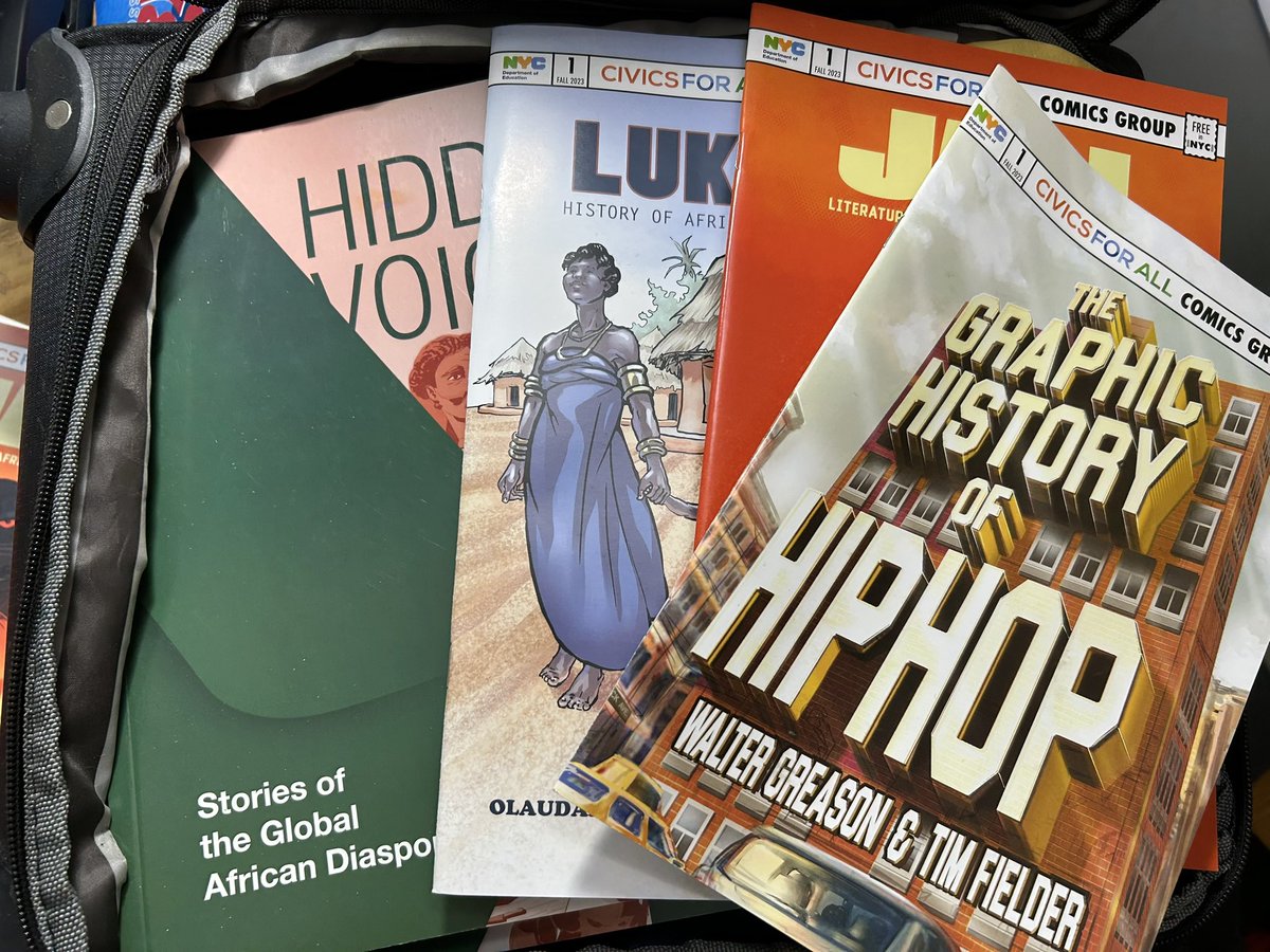 liacostacorniel's tweet photo. Caution: heavy knowledge, I mean, heavy luggage. Going on an errand real quick to Cape Town, SA and thought to pack some @NYCSchools @Civics_For_All @GraphicHisCo #hiddenvoices #lukasa #jali #graphichistoryofhiphop #nycdeocomics https://t.co/jZ07jLsXTD