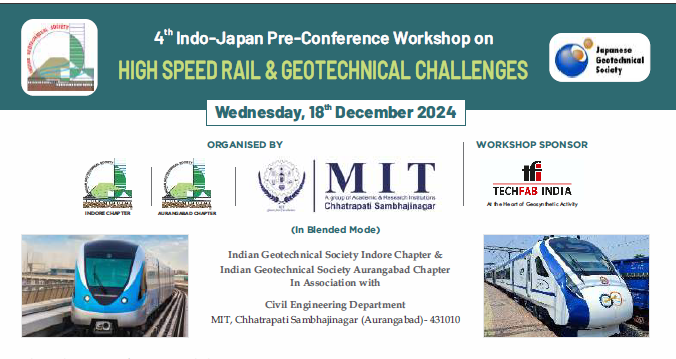 MIT_Updates's tweet photo. We are hosting a workshop on ‘High Speed Rail & Geotechnical Challenges’ on 18 Dec 2024 (Wed) and a conference named ‘Indian Geotechnical Conference 2024’ themed ‘Geotechnical Engineering for a Sustainable Tomorrow (GEST 2024) from 19th to 21st Dec 2024. #mit_csn #rockengineering https://t.co/poY0HXmlju