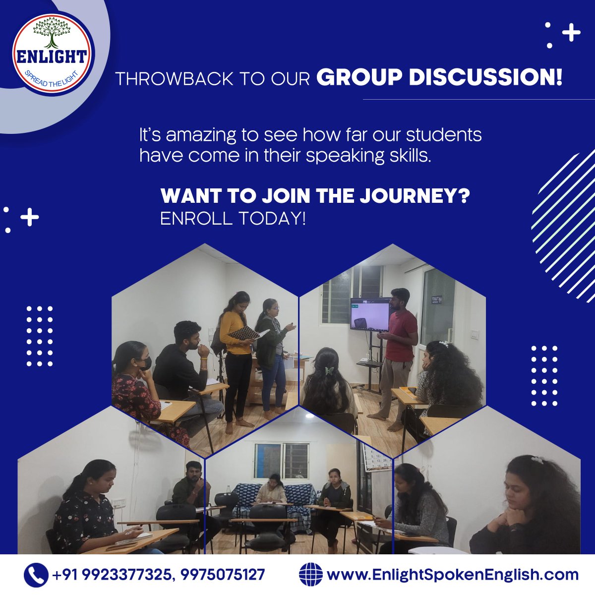 SpokenClass's tweet image. 👆Throwback to our Group Discussion session! 
It&apos;s truly inspiring to see how much progress our students have made in building their confidence and speaking skills.📚🗣️
👉Contact us:
courses.enlightspokenenglish.com/contactus
#SpokenEnglish #GroupDiscussion #EnlightSpokenEnglish #LearnEnglish