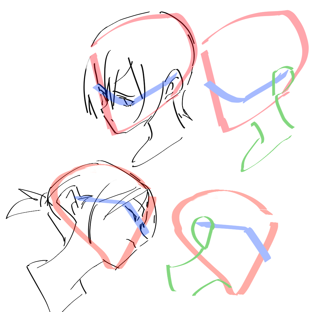 gVMOUmbC5rdeJ05's tweet photo. まず赤いD字型を描き、そこから青いラインで顔の向きを決めていきます。これだけで立体的な顔の土台ができあがります。
難しく感じる場合は好きな絵や写真の上からこのラインをなぞってみてください。繰り返していくうちに自然とコツが掴めてきます✏ https://t.co/oyiAdyNkQJ