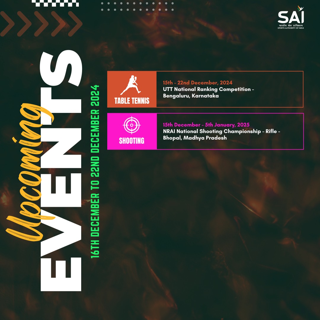Media_SAI's tweet image. Mark your calendars🗓️!

Exciting events are on the horizon as our athletes gear up for stellar performances.  

Take a look at the schedule &amp;amp; stay tuned for updates🤩

#Cheer4Bharat #Sports #IndianSports #Champions #GamesOn #UpcomingEvents