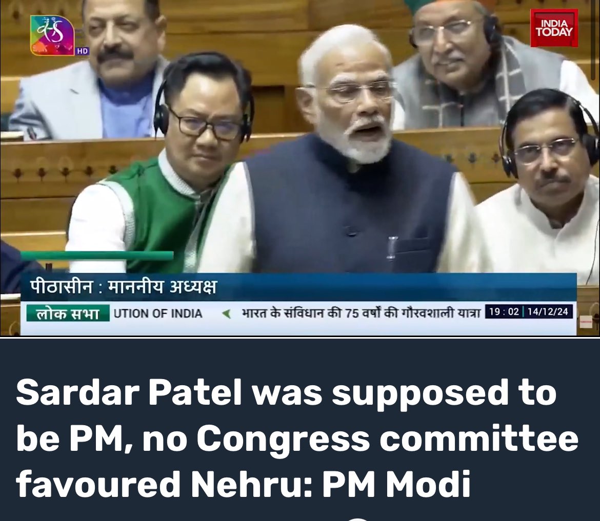 vijaythottathil's tweet photo. Modi yesterday claimed in Parliament that Patel had the support of 12 PCC but he was denied premiership and Nehru himself made PM! 

In 1946, what transpired was an inter-party nomination for the Congress President, not a direct election for the Prime Minister. While Sardar Patel enjoyed the support of the majority of Pradesh Congress Committees, he voluntarily stepped aside in favor of Nehru, making Nehru the unanimous choice. Nehru subsequently led the Congress and the interim government, with Patel extending his unwavering support.  

India’s first general elections occurred between 25 October 1951 and 21 February 1952, more than a year after Patel’s passing on 15 December 1950. Patel neither contested nor was "denied" the Prime Ministership. The RSS/BJP’s narrative deliberately twists historical facts to serve their political agenda..

So stop spreading the lies Mr Modi! 
#ModiLies