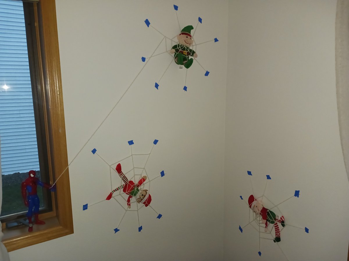 Our Elves got into a tussle with Spider-Man last night and learned they're no match for a superhero... #ElfOnAShelf