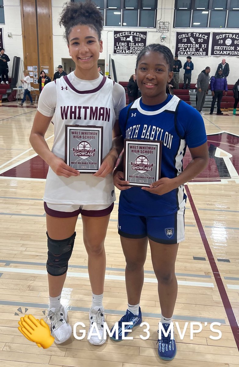 For her great performance, Jaz Julien was named the Game MVP on the Whitman side! Shoutout to <a href="/cbg_jasmine30/">Jasmine McKay</a> who was named the North Babylon Game MVP in recognition for her very impressive 45 point performance! It was a great showcase of girls basketball! Whitman improves to 4-0!