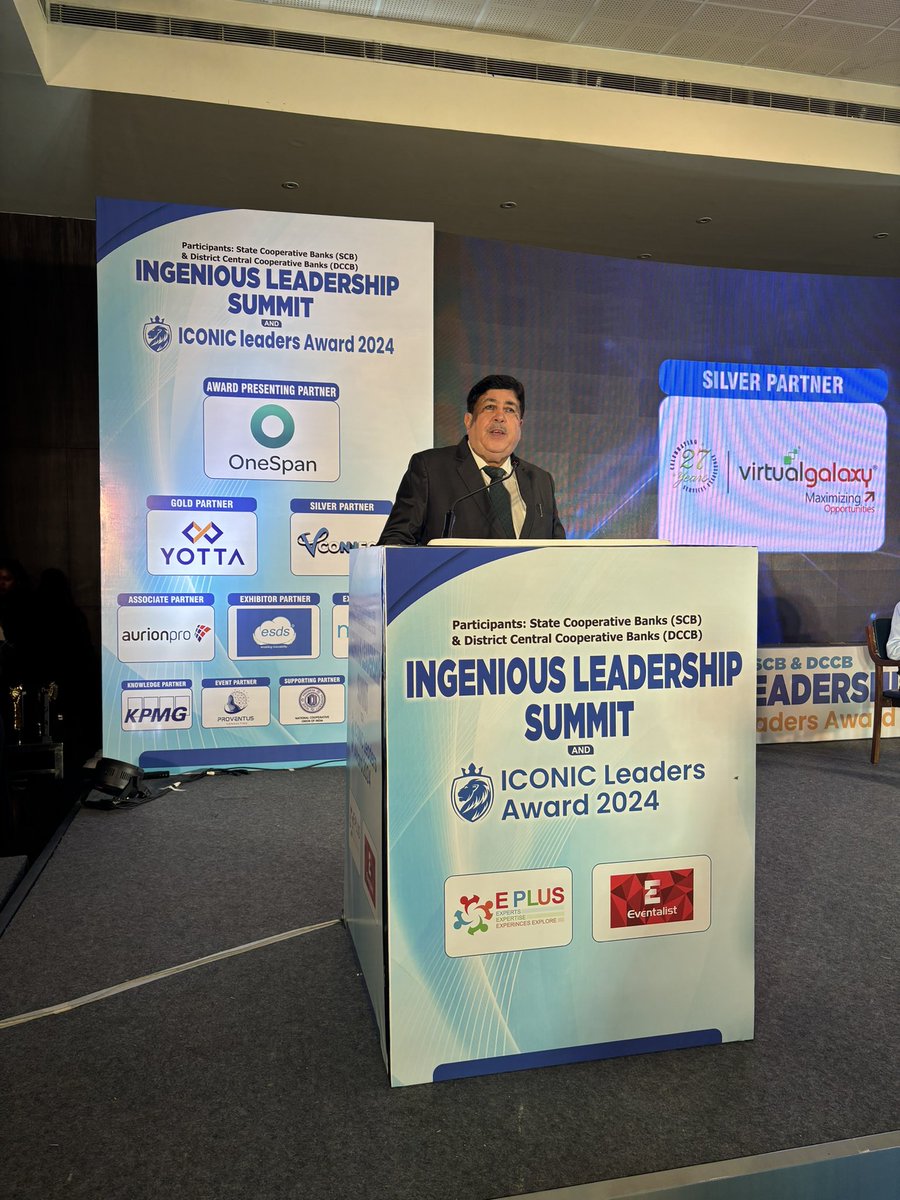 sumit_NCUI's tweet photo. Honoured to receive ‘Iconic Leader’ Award at the hands of Shri  @Dileep_Sanghani Sir, President, @ncuicoop during the Ingenious Leadership Summit organised for the State Cooperative Banks and DCCBs in Goa by Eventalist Conferences. https://t.co/SD1B6YMd7M