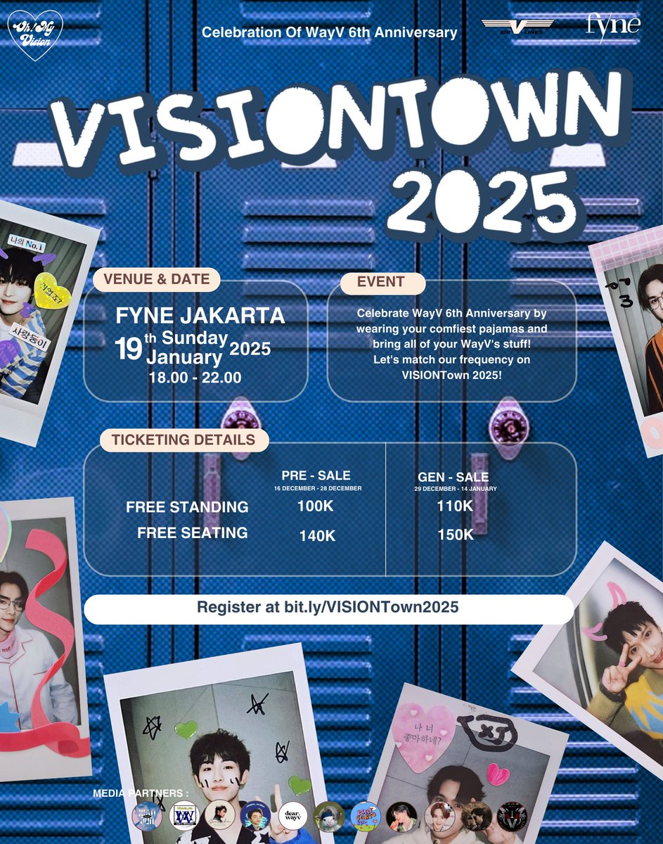 𝐕𝐈𝐒𝐈𝐎𝐍𝐓𝐨𝐰𝐧 𝟐𝟎𝟐𝟓
𐃘 Let's match our frequency by wearing your comfiest pajamas to celebrate WayV 6th Anniversary

📍Fyne, Jakarta
🗓Jan 19, 2025
⏰18:00 - 20:00 WIB

🎫bit.ly/VISIONTown2025
ℹ️Pre-sale starts tomorrow!

#VISIONTown2025 #WayV #WayZenNi