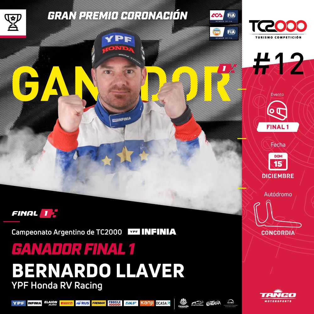 SuperTC2000's tweet photo. LLAVER SE LLEVA LA PRIMERA 🏁

El mendocino @BerniLlaver fue el primero en ver la bandera a cuadros en la primera final del domingo en Concordia 🔥

Desde las 11.20 corremos la 2️⃣da por @eltreceoficial y @TyCSports 📺 https://t.co/u25nGgwUnK