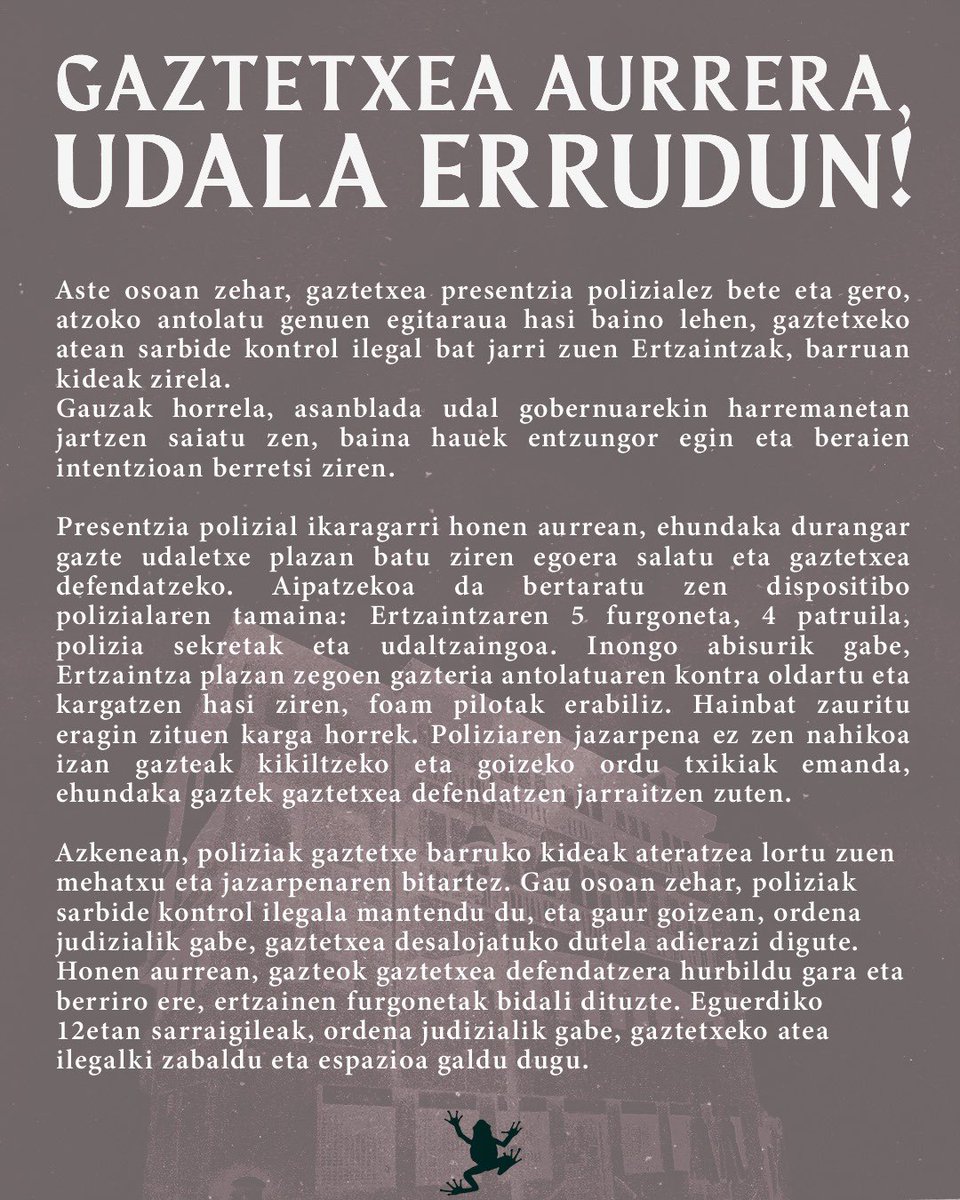 KaletikGTX's tweet photo. Desalojoaren aurrean, Asanbladaren irakurketa.

MOBILIZAZIOA GAUR 19etan Udaletxe plazan https://t.co/bSbBlFhzAP