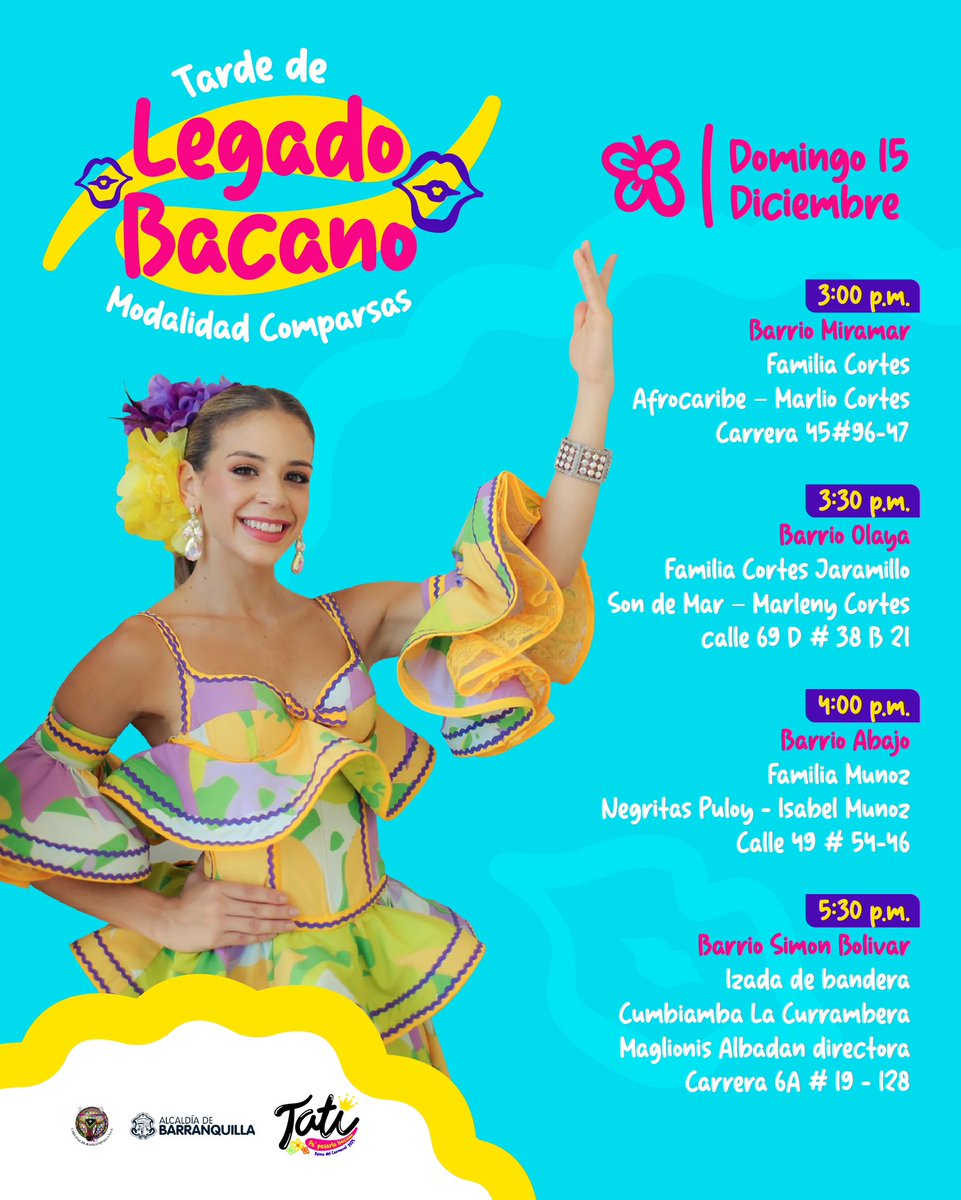 ¡Siguen las tomas del #LegadoBacano! Hoy, conoceremos el brillo y la creatividad de las familias que enaltecen las comparsas del Carnaval de Barranquilla. Terminaremos en Simón Bolívar con mi segunda izada: Cumbiamba La Currambera 👑✨🚩.