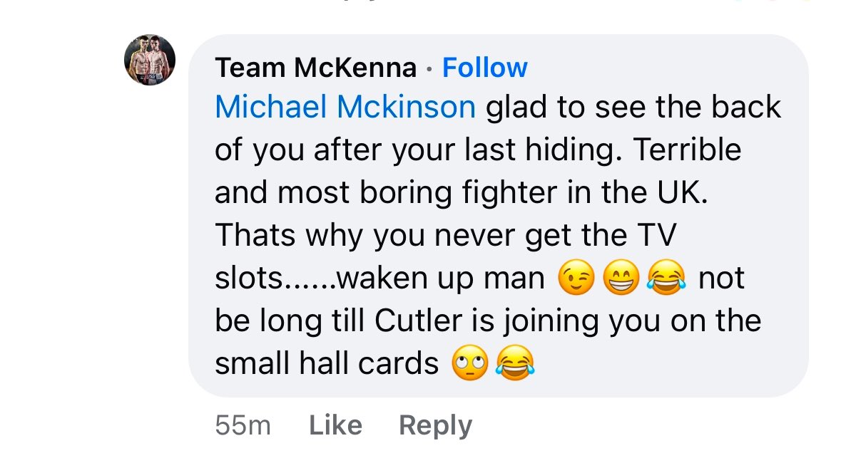 michael mckinson (@mikeytheproblem) on Twitter photo They say never kick a man when there down..
Maybe <a href="/stevie_mckenna/">Stevie McKenna</a> should have thought about this the other month.
Karmas a bitch.
Lees my mate, over the moon for him, guess youโll be on the small hall cards with me after last night Stevie boy They say never kick a man when there down..
Maybe <a href="/stevie_mckenna/">Stevie McKenna</a> should have thought about this the other month.
Karmas a bitch.
Lees my mate, over the moon for him, guess youโll be on the small hall cards with me after last night Stevie boy