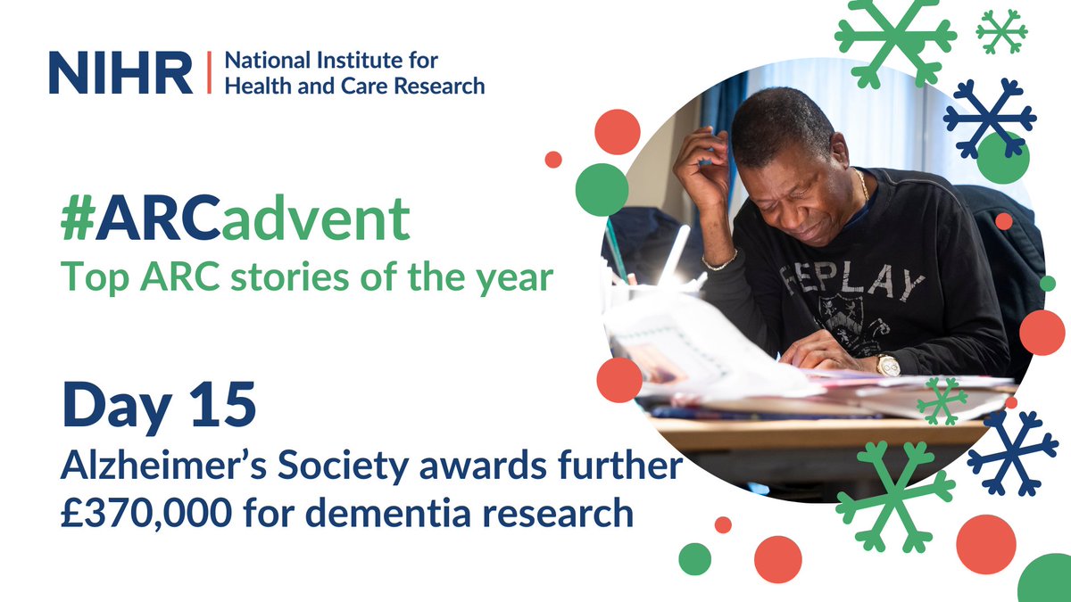 #ARCadvent day 1⃣5⃣:
The joint <a href="/NIHRresearch/">National Institute for Health and Care Research</a> &amp; <a href="/alzheimerssoc/">Alzheimer's Society</a> cohort of up to 60 ARC dementia research fellows (#DEMCOMM fellows) joined up to bid for extra funding for new #dementia research initiatives. Five projects received further funding.
arc-wx.nihr.ac.uk/post/alzheimer… <a href="/arc_wessex/">NIHR Applied Research Collaboration Wessex</a>