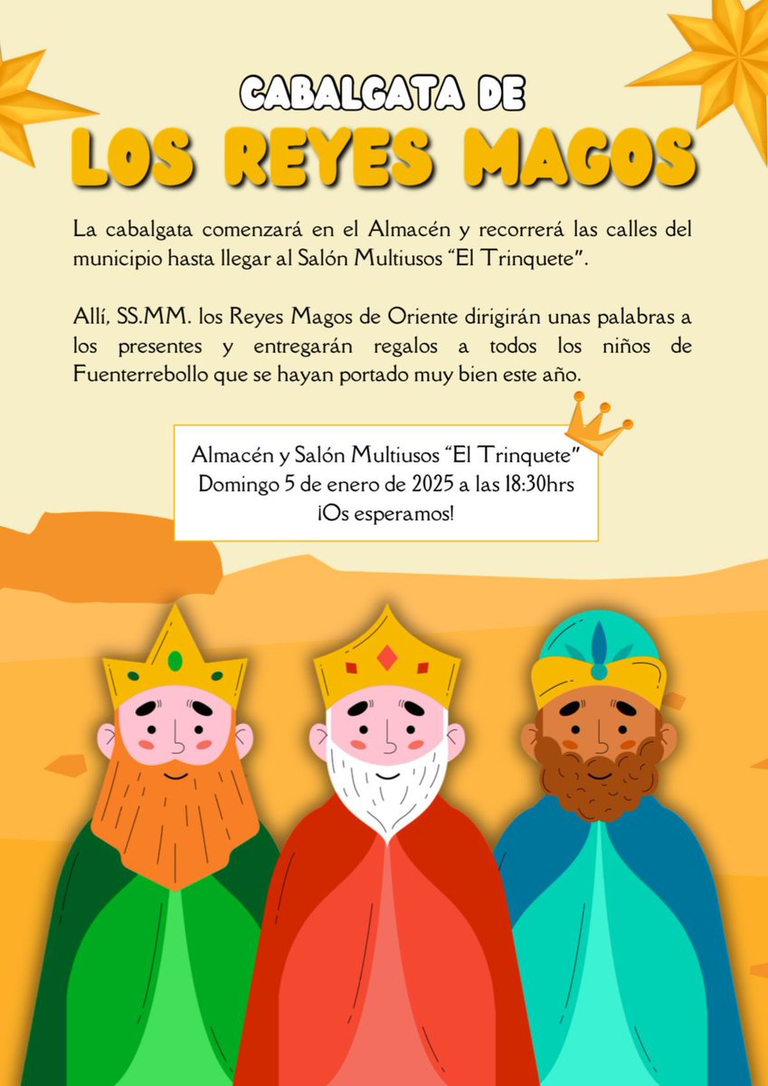 querobanlocavao's tweet photo. Cabalgata de https://t.co/XhDnNTW8Ti. los Reyes Magos de Oriente en Fuenterrebollo. ¡Os esperamos! 🤴🏻🤴🏼🤴🏿 #Navidad #Fuenterrebollo https://t.co/u3yo2Il8Nz