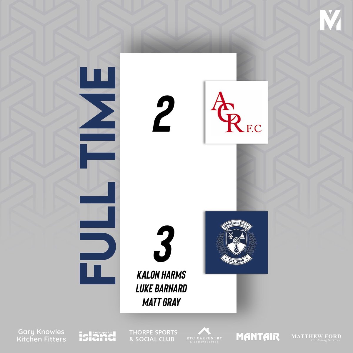 AthleticThorpe's tweet photo. RETURN OF THE MATT 😍

Yesterday we come away winners in a competitive match against @ACRFC1 courtesy of a winner from the big man on his return 🇩🇪

Brilliant graft from the boys and thank you for the top support.

All the best to Alresford for the rest of the Season.

UTTA 🩵🦂 https://t.co/jKZfiPhU6w