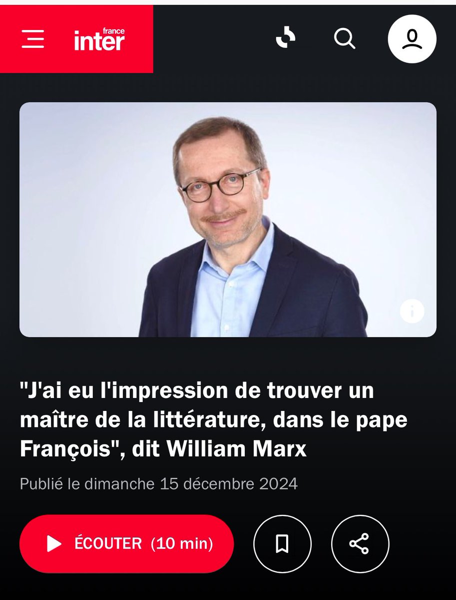 William Marx @williammarx.bsky.social (@william_marx) on Twitter photo Levé très tôt ce dimanche matin pour aller sur France Inter parler du pape François et de la littérature ! radiofrance.fr/franceinter/po… Un pape qui aime surprendre et aller là où on ne l’attend pas, en Corse plutôt qu’à Notre-Dame de Paris. <a href="/AliBaddou/">Ali Baddou</a> n’a évidemment pas su résister à Levé très tôt ce dimanche matin pour aller sur France Inter parler du pape François et de la littérature ! radiofrance.fr/franceinter/po… Un pape qui aime surprendre et aller là où on ne l’attend pas, en Corse plutôt qu’à Notre-Dame de Paris. <a href="/AliBaddou/">Ali Baddou</a> n’a évidemment pas su résister à