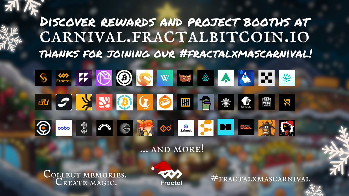 fractal_bitcoin's tweet photo. Explore all the 8 zones to discover our project booths and find the hidden treasure: 
✨ Main Plaza 
✨ Builders Village 
✨ Gallery 
✨ Gaming Arcade 
✨ Mining Valley 
✨ Financial District 
✨ KOL Boulevard 
✨ Friends & Family Park

Thank you to all the projects that participated and for making this an amazing carnival for all our potatoes!😍

🗺️ Start exploring now: https://t.co/MxN29EQYoI