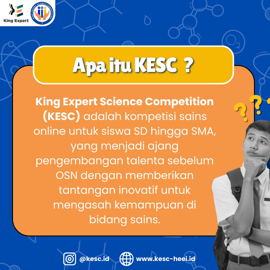 Kesc_id's tweet photo. ✨ 𝐊𝐢𝐧𝐠 𝐄𝐱𝐩𝐞𝐫𝐭 𝐒𝐜𝐢𝐞𝐧𝐜𝐞 𝐂𝐨𝐦𝐩𝐞𝐭𝐢𝐭𝐢𝐨𝐧  ✨

Kompetisi sains online tingkat nasional untuk siswa SD, SMP, dan SMA! 🧬💡

📞 Info: WhatsApp 0851-8321-3414 | Email: contact@kingexpert.id

#KESC2025 #KingExpertCompetition #BeTheExpert #Competition https://t.co/blwbAsfTOW