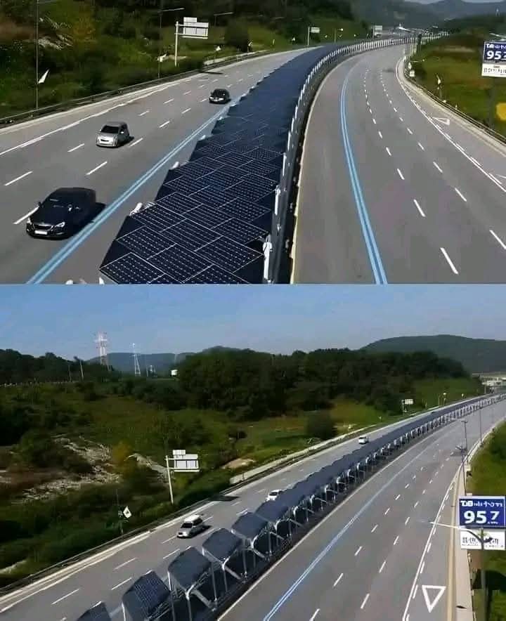 En #CoréeduSud, une voie cyclable innovante de 32 kilomètres, reliant Daejeon à Sejong, a été conçue avec des panneaux solaires intégrés dans son infrastructure. Ce système unique protège les cyclistes des intempéries et de la circulation tout en générant de l'énergie propre.