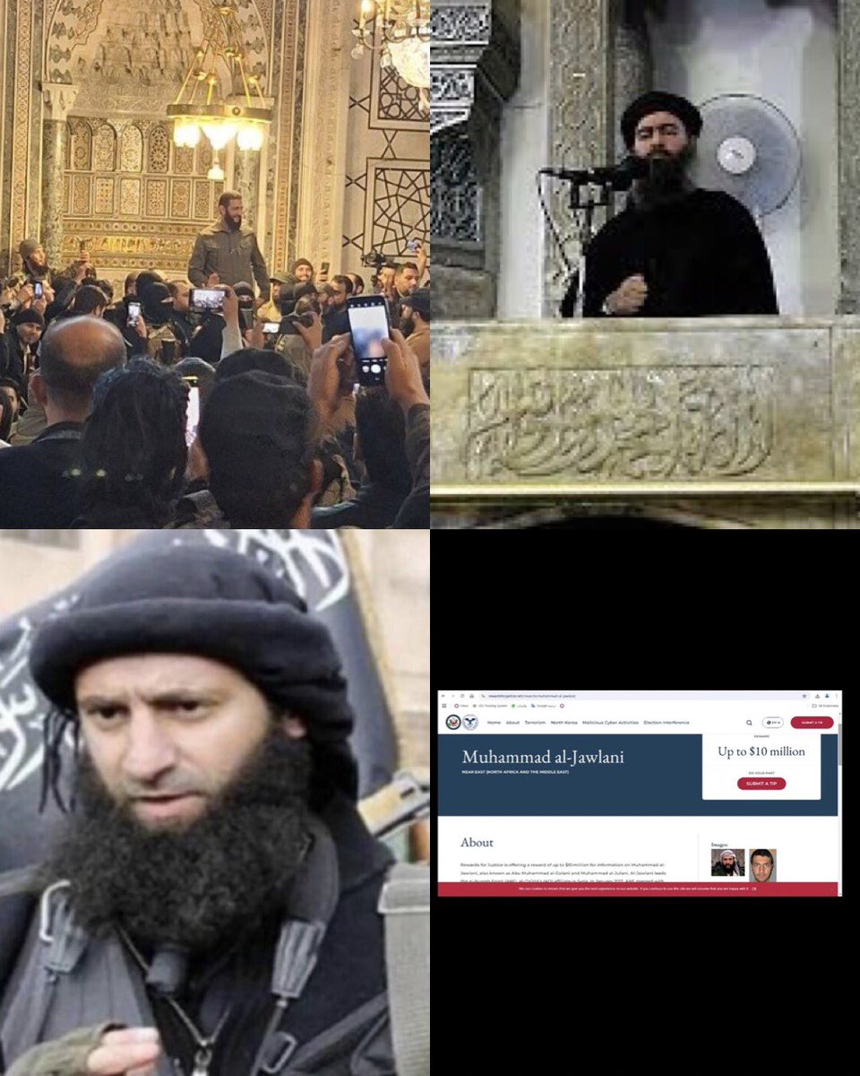 احمد الشرع ( ابو محمد الجولاني ) المرشح لرئاسة سوريا بعد الاسد , في اول ظهور علني و امام الاعلام في المسجد الاموي في دمشق بعد سقوط نظام بشار الاسد , و كان الظهور مشابه للظهور الاول لخليفته الارهابي و الجهادي المتطرف ابو بكر البغدادي في الموصل و تحديدا في مسجد النوري و الذي اعلن