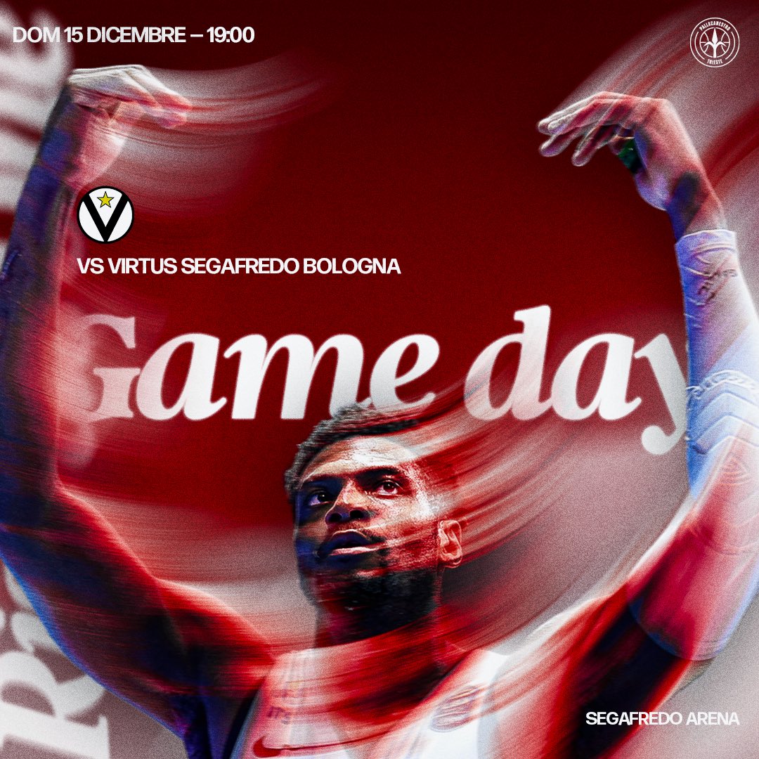PallTrieste's tweet photo. ⚪️🔴 𝗚𝗔𝗠𝗘 𝗗𝗔𝗬 ⚪️🔴⁣
⁣
📆 11° giornata LBA ⁣
🆚 @VirtusSegafredo ⁣
⁣🏟️ Segafredo Arena, ore⁣ 19:00⁣
💻 DAZN, Radio Punto Zero⁣
⁣
#PallacanestroTrieste #RiseAsOne https://t.co/0BVTRnPQz3