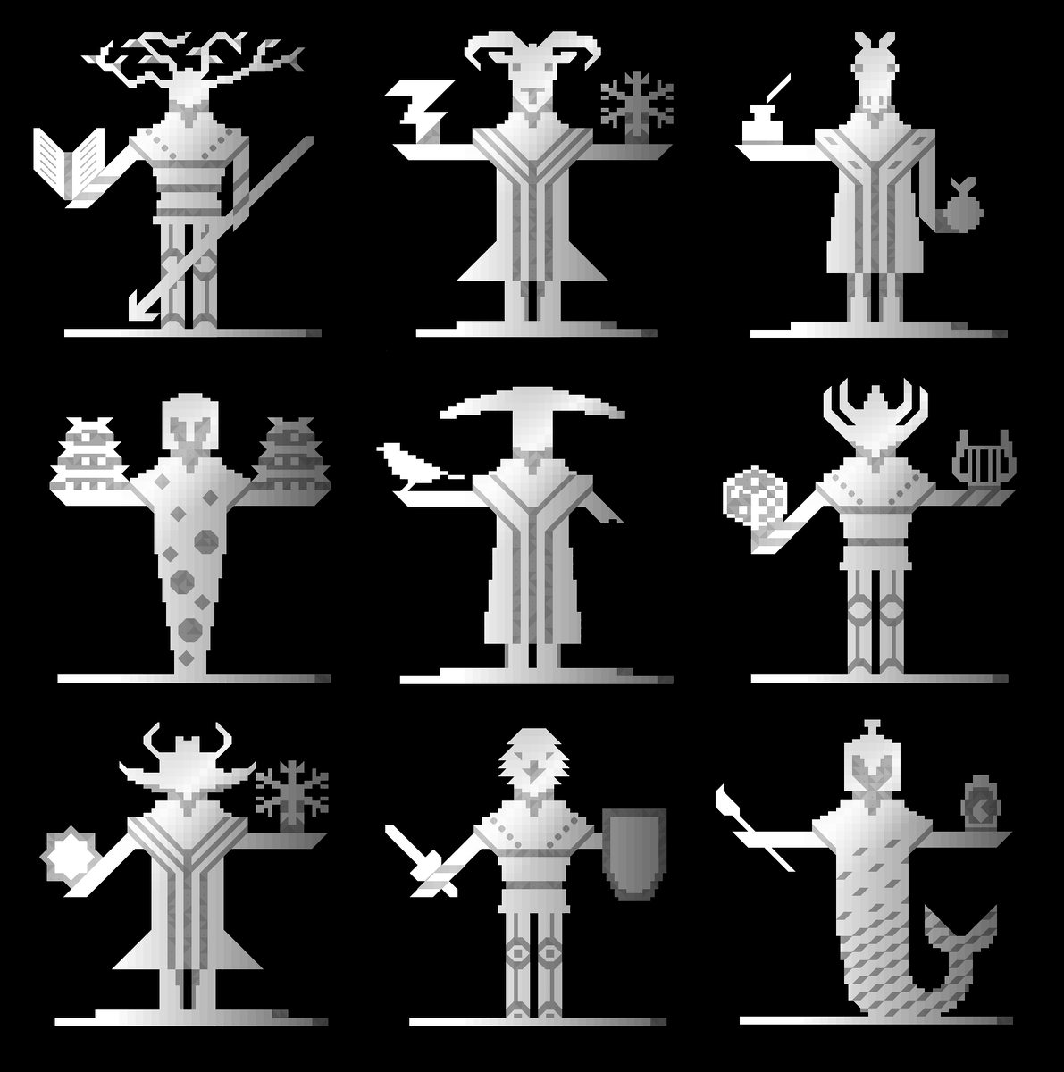mrj_games's tweet photo. Happy new year everyone! 

Here are some of the generators (religious staffs, tablets, keys, statues) I'm proudest of from 2024. Always trying to do better each year.

#gamedev #indiedev #roguelike #pixelart #screenshotsaturday https://t.co/r3pAtFrpzZ