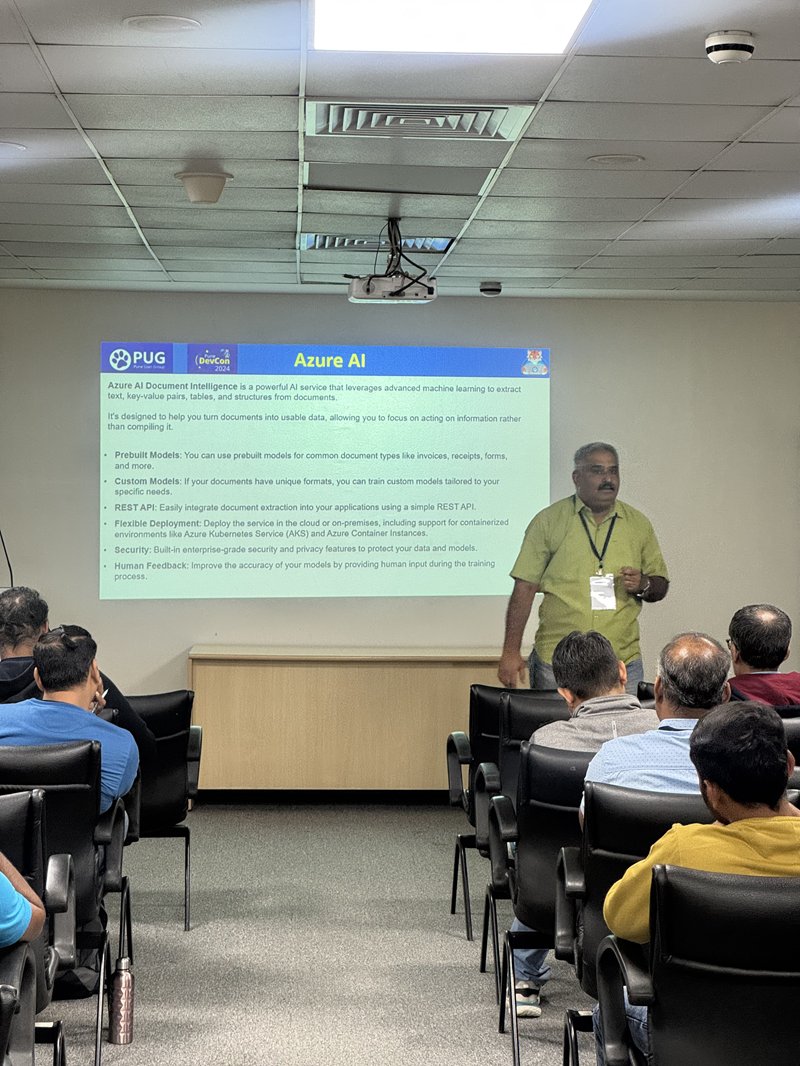 maheshdotnet's tweet image. Had an exciting and wonderful session on Azure AI Document Intelligence at Pune DevCon 2024 Organized by Pune Users Group on 14-Dec-2024.
#MVPBuzz #mvpbuzz #azure #azureai #ai