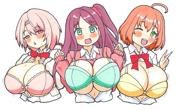 gmzのデッカイ3人組の微エッチ絵です、唐突に下着の練習を・・・ 