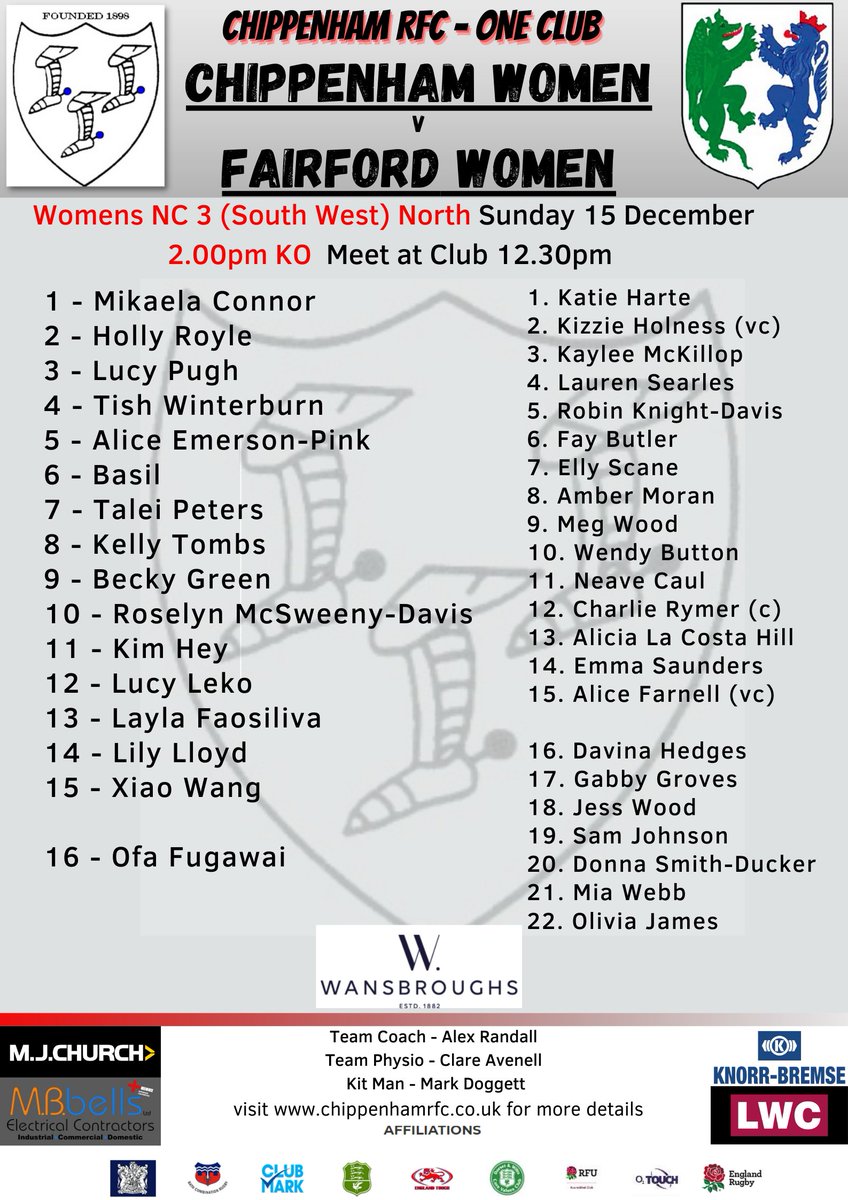 ChippenhamRFC's tweet photo. Game Day at @ChippenhamRFC 

We have big league match today;

🏉@ChippenhamRFC Women v @FairfordRFC Women
🕑2.00pm KO

We're expecting a big Festive Crowd for this match , so get your Christmas Jumper on, grab some mulled wine and enjoy some great Rugby

#SWRugby #FreeToSee https://t.co/qou39uw2qi