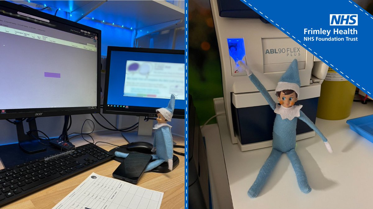 FrimleyHealth's tweet photo. The @fhftnight team at #FrimleyParkHospital had the pleasure of #NoelTheFrimleyHealthElf's company last night 🤭 Noel attended some emergency calls, took some bloods, &amp; did some ultrasound scans, however he was then found having a nap - the night shift was a bit much for him 😴 https://t.co/MWcgoytZTS