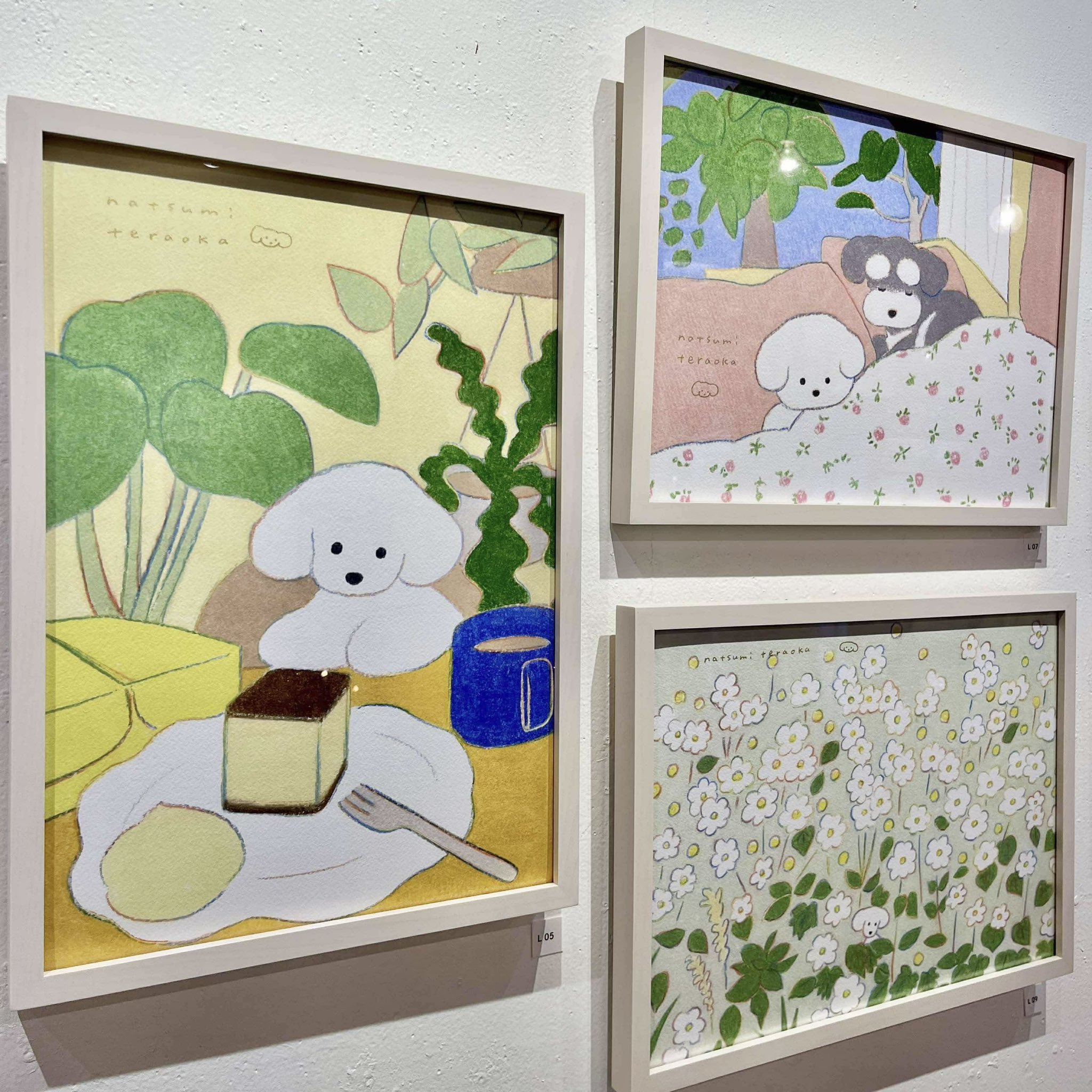 てらおかなつみ額装ジークレープリント作品直筆サイン入り好朋友展犬