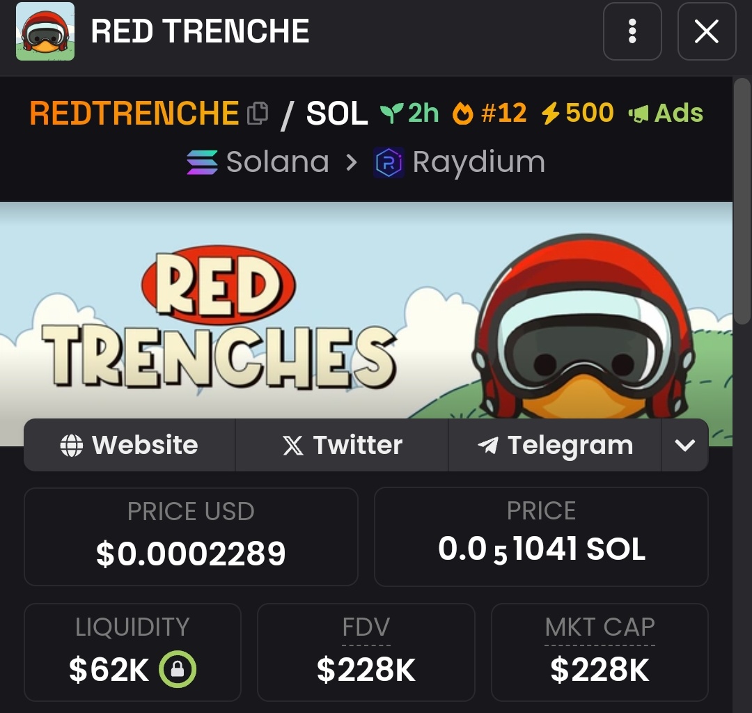 Lordsosox's tweet photo. $REDTRENCHE is Live Now, I promise it's the next $Punt
#memecoins #Airdrop #Crypto #Solana https://t.co/zLNTtdrIlb