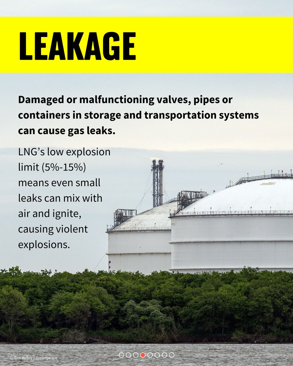 Greenpeaceafric's tweet photo. LNG is flammable, explosive, & hazardous.
A new report by @greenpeace_de on liquified accidents reveals the perils of #LNG, listing 104 accidents since 1944.
Read the report: https://t.co/7zvRESzYmX
#StopFossilGas #gaslobbystoppen #nonewgas
🧵1/2 https://t.co/0tlEdEYDTH