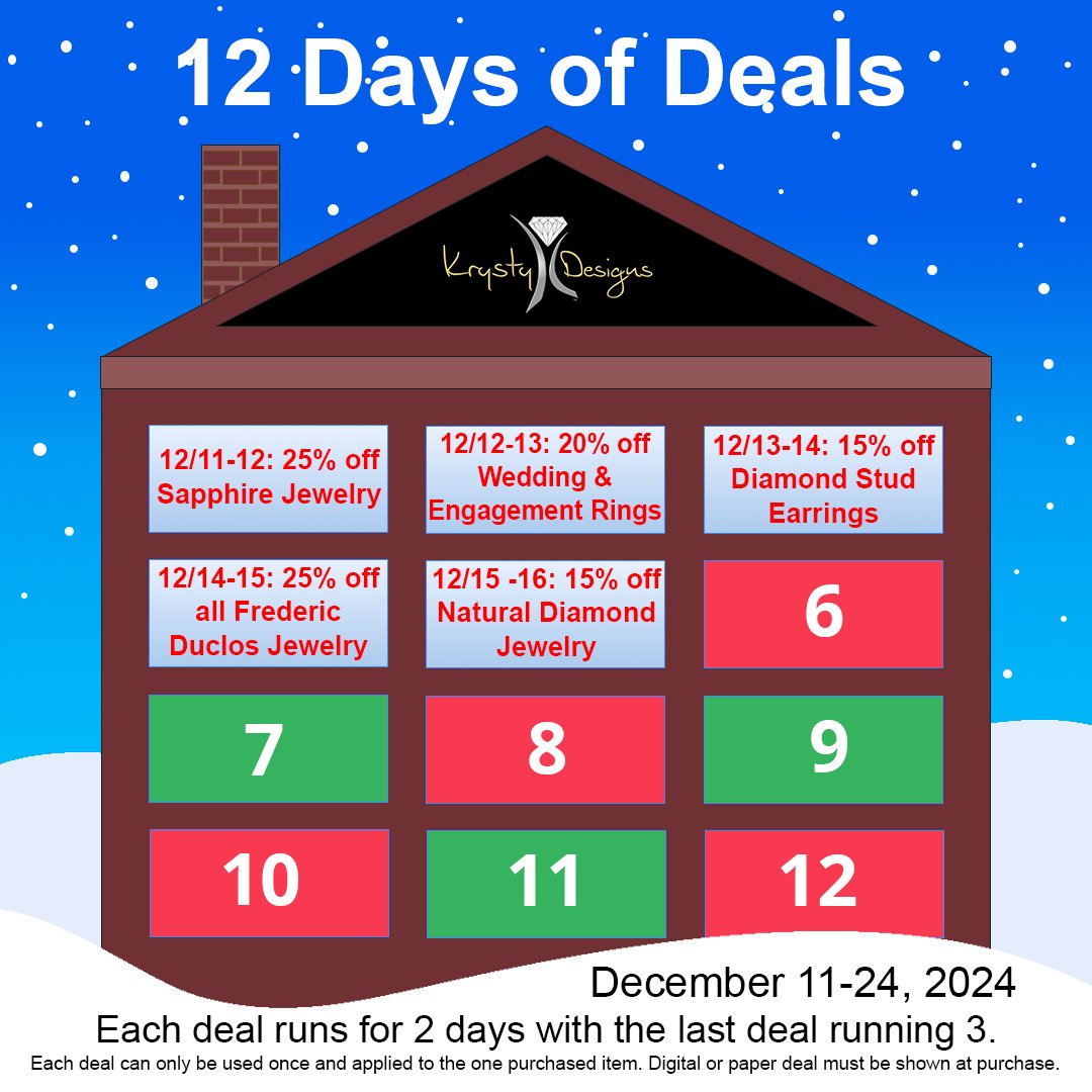 KrystyDesigns's tweet photo. A diamond is the quintessential symbol of love. Show your love with diamond jewelry from Krysty Designs. Day 5 of our 12 Days of Deals offers 15% off Natural Diamond Jewelry.

#christmas #diamondjewelry #shoplocal #smallbusiness #12daysofchristmas #krystydesigns https://t.co/cIKCbC5D8u