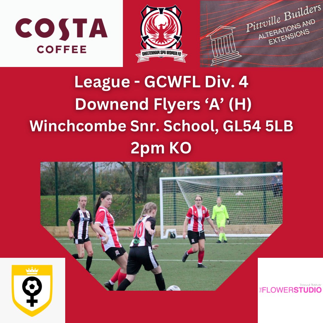 ⚽️ GAME DAY
🆚 <a href="/DownendFlyersFC/">Downend Flyers FC</a> ‘A’
🤝 <a href="/GCWFL/">Glos County Womens Football League</a> Division 4
📍 Winchcombe Snr. School, GL54 5LB
🕑 2pm KO

🍀 Good luck ladies!

#CSWFC #HerGameToo #GCWFL #Pathway #Cheltenham #Gloucestershire <a href="/HerGameToo/">Her Game Too</a> <a href="/HerGameToo_CTFC/">Her Game Too Cheltenham Town FC</a>