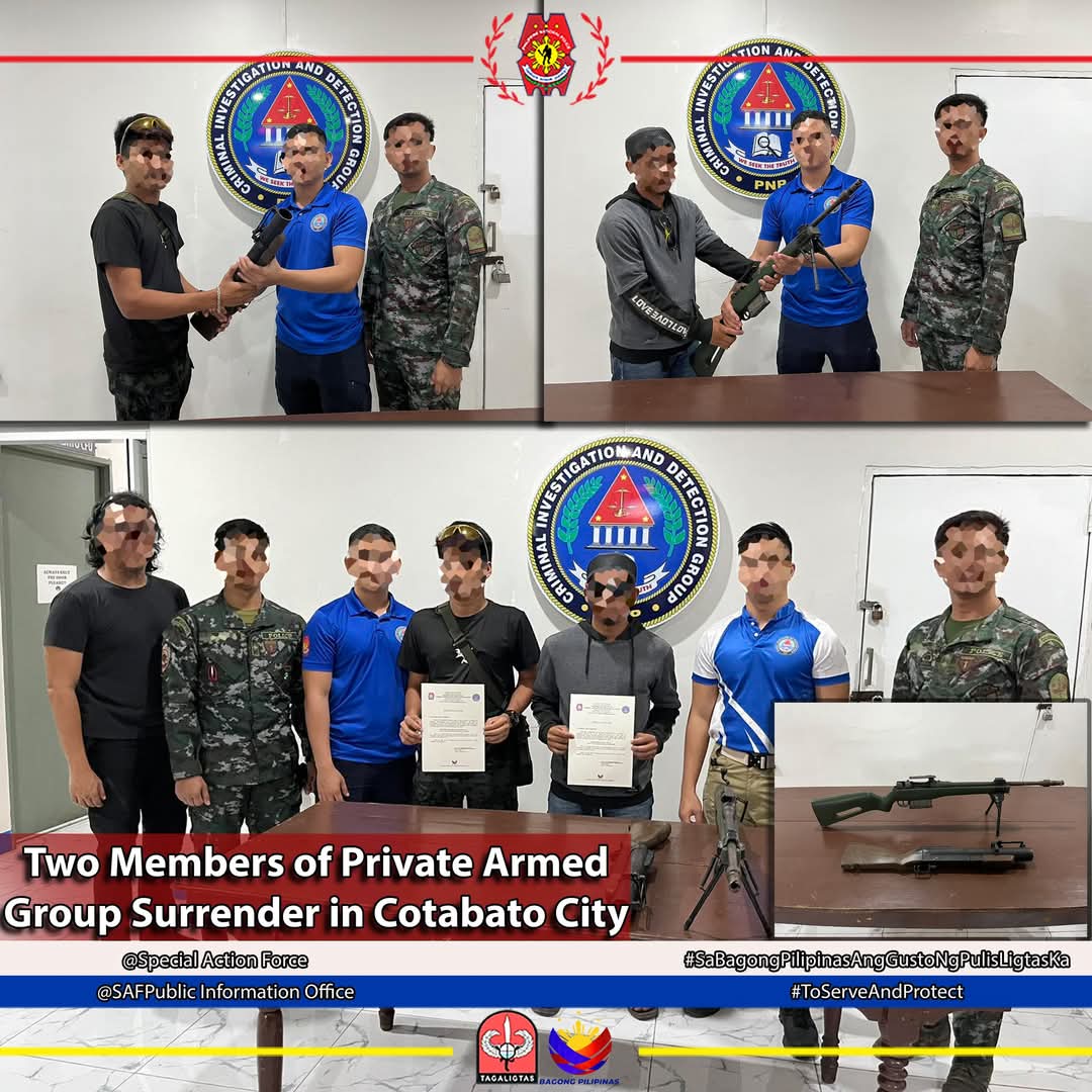 war_noir's tweet photo. #Philippines 🇵🇭: Two #ISEAP (#ISIS - East Asia Province) militants surrendered in the city #Cotabato, #Maguindanao.
The militant were seemingly armed with a craft-made .50 "Barit" sniper rifle and a 40mm M79 pattern grenade launcher.